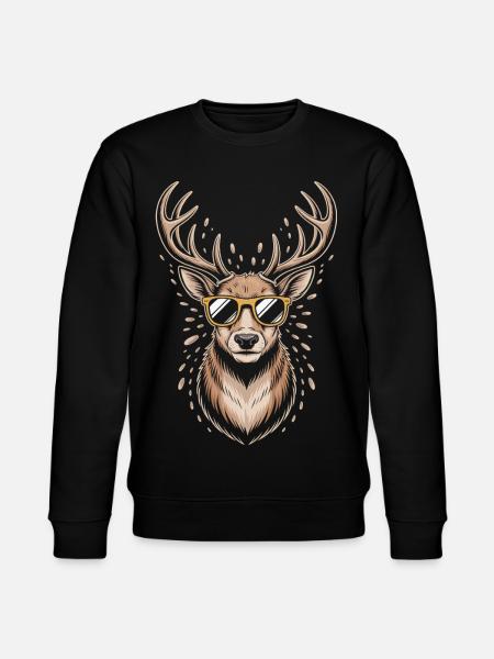 Hirsch mit Geweih und Sonnenbrille - Stanley/Stella Unisex Bio-Sweatshirt CHANGER  - Schwarz