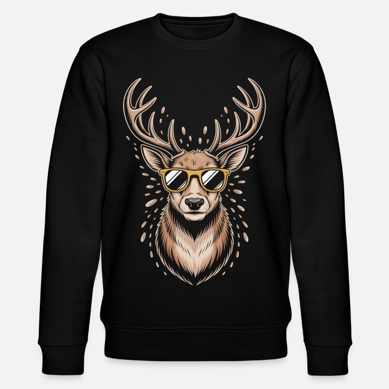 Hirsch mit Geweih und Sonnenbrille - Stanley/Stella Unisex Bio-Sweatshirt CHANGER - Schwarz
