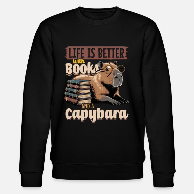 Capybara Reading Books - Stanley/Stella CHANGER Unisex Organic Sweatshirt - black