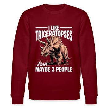 Dinosaur Triceratops Prehistoric - Stanley/Stella CHANGER Unisex Organic Sweatshirt - burgundy - Front - Nik (191cm) & Marisol (170cm)