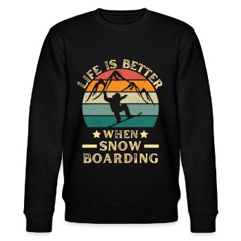 Snowboarden Snowboarding mit Snowboard retro - Stanley/Stella Unisex Bio-Sweatshirt CHANGER  - Schwarz - Vorne - Nik (191cm) & Marisol (170cm)