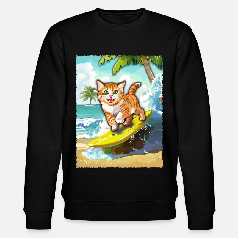 surfende Katze - Katze Surfbrett - Stanley/Stella Unisex Bio-Sweatshirt CHANGER  - Schwarz
