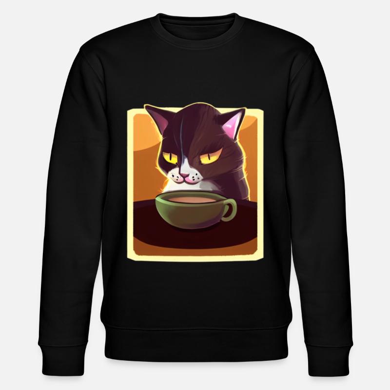 Kaffee Katze Müde Katze Kaffee - Stanley/Stella Unisex Bio-Sweatshirt CHANGER  - Schwarz
