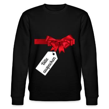 Geschenk - Bitte auspacken - Stanley/Stella Unisex Bio-Sweatshirt CHANGER  - Schwarz - Vorne - Nik (191cm) & Marisol (170cm)