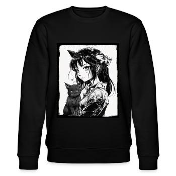 Anime Girl Katze Kätzchen Manga Ink Blume Neon - Stanley/Stella Unisex Bio-Sweatshirt CHANGER  - Schwarz - Vorne - Nik (191cm) & Marisol (170cm)