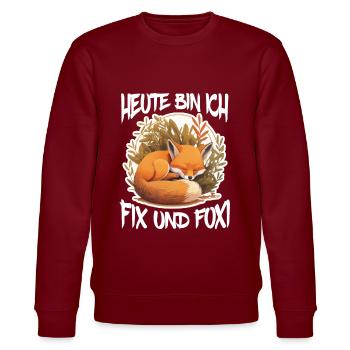 Fix und Foxi Fuchs Spruch Schlafshirt Kuscheln - Stanley/Stella Unisex Bio-Sweatshirt CHANGER  - Burgunderrot - Vorne - Nik (191cm) & Marisol (170cm)