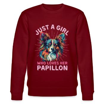 Papillon Hund Liebhaber Bunter Zwergspaniel - Stanley/Stella Unisex Bio-Sweatshirt CHANGER  - Burgunderrot - Vorne - Nik (191cm) & Marisol (170cm)