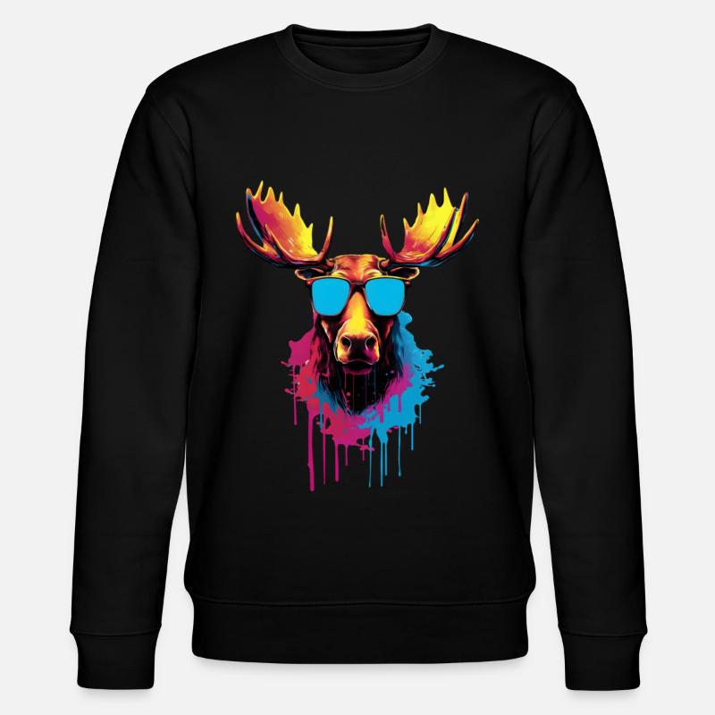Bunter Elch mit Sonnenbrille - Stanley/Stella Unisex Bio-Sweatshirt CHANGER  - Schwarz