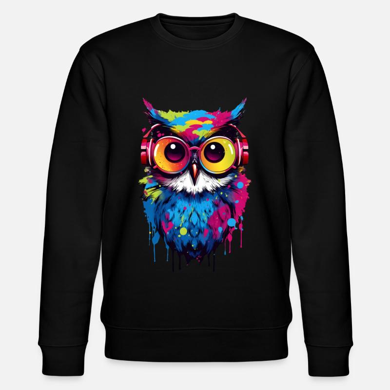 Bunte Eule mit Kopfhörer - Stanley/Stella Unisex Bio-Sweatshirt CHANGER  - Schwarz