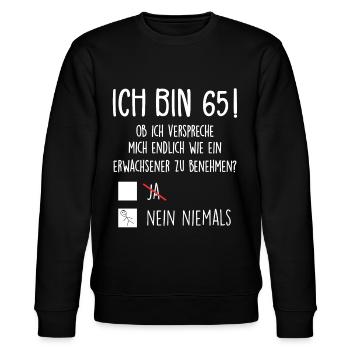 Ich Bin 65! - 65. Geburtstag 65 - Stanley/Stella Unisex Bio-Sweatshirt CHANGER  - Schwarz - Vorne - Nik (191cm) & Marisol (170cm)