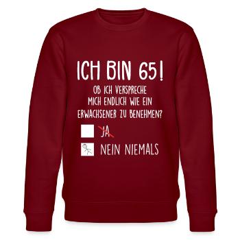 Ich Bin 65! - 65. Geburtstag 65 - Stanley/Stella Unisex Bio-Sweatshirt CHANGER  - Burgunderrot - Vorne - Nik (191cm) & Marisol (170cm)