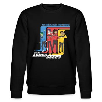 Star Trek Lower Decks Cool, Scrappy Underdogs - Stanley/Stella Unisex Bio-Sweatshirt CHANGER  - Schwarz - Vorne - Nik (191cm) & Marisol (170cm)