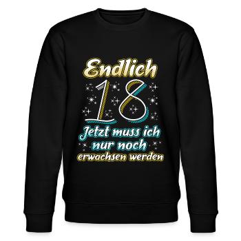 18. Geburtstag Endlich 18 Sprüche 2002 - Stanley/Stella Unisex Bio-Sweatshirt CHANGER  - Schwarz - Vorne - Nik (191cm) & Marisol (170cm)