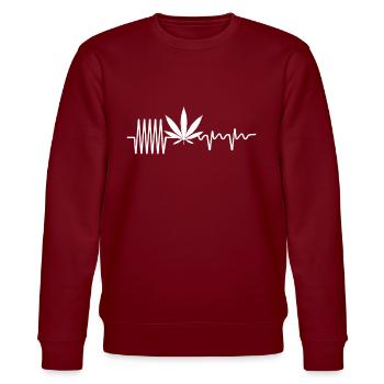 Cannabis Blatt EKG Herzlinie Herzschlag Kiffer - Stanley/Stella Unisex Bio-Sweatshirt CHANGER  - Burgunderrot - Vorne - Nik (191cm) & Marisol (170cm)