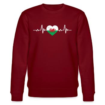 Wales Heart Welsh Flag Retro - Stanley/Stella CHANGER Unisex Organic Sweatshirt - burgundy - Front - Nik (191cm) & Marisol (170cm)