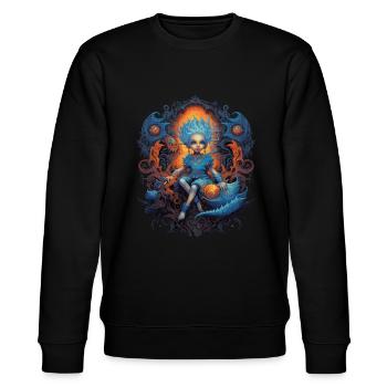 Niedlicher Blauer Kobold Phantasie Wesen - Stanley/Stella Unisex Bio-Sweatshirt CHANGER  - Schwarz - Vorne - Nik (191cm) & Marisol (170cm)