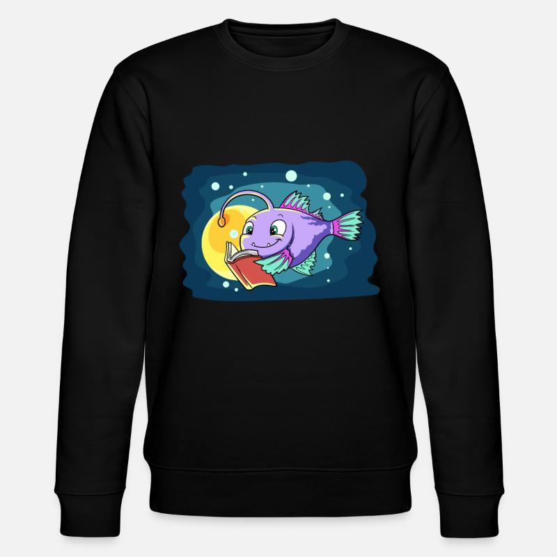 Laternenfisch Liest ein Buch - Stanley/Stella Unisex Bio-Sweatshirt CHANGER  - Schwarz