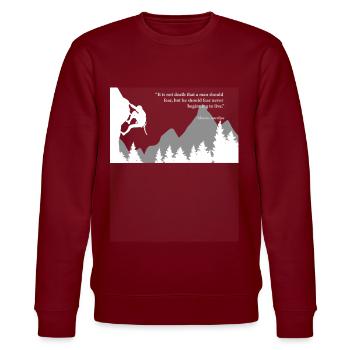 Fangen Sie an zu leben, stoisches Zitat von Marcus Aurelius - Stanley/Stella Unisex Bio-Sweatshirt CHANGER  - Burgunderrot - Vorne - Nik (191cm) & Marisol (170cm)