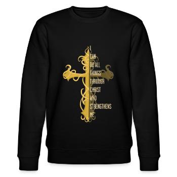 Christliche Kreuzbibel, christliche Kleidung ,, Christus - Stanley/Stella Unisex Bio-Sweatshirt CHANGER  - Schwarz - Vorne - Nik (191cm) & Marisol (170cm)