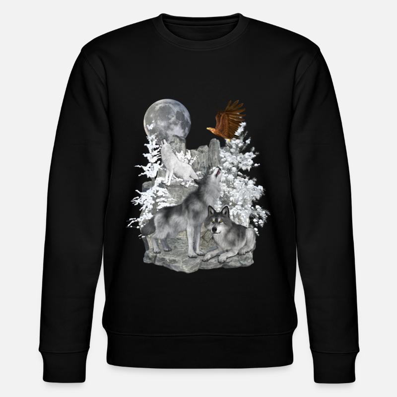 Wolves,Winter, Eagle, Moon - Stanley/Stella CHANGER Unisex Organic Sweatshirt - black