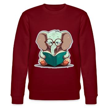 Cute Elephant Glasses Book Read Books Reader - Stanley/Stella CHANGER Unisex Organic Sweatshirt - burgundy - Front - Nik (191cm) & Marisol (170cm)