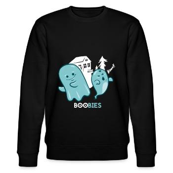 Geister T-Shirt Boobies Lustiges Halloween T-Shirt - Stanley/Stella Unisex Bio-Sweatshirt CHANGER  - Schwarz - Vorne - Nik (191cm) & Marisol (170cm)