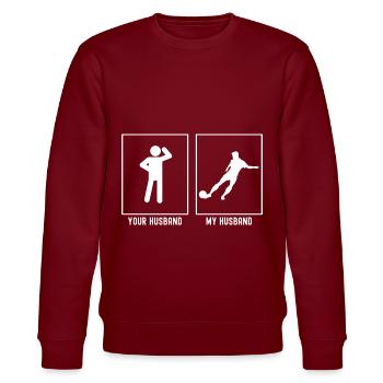 Ihr Ehemann - Mein Ehemann - Fußballkicker Vektor - Stanley/Stella Unisex Bio-Sweatshirt CHANGER  - Burgunderrot - Vorne - Nik (191cm) & Marisol (170cm)