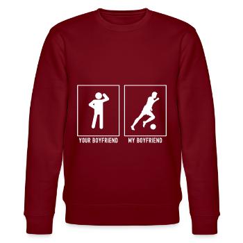 Dein Freund - Mein Freund - Fußballrennen - Stanley/Stella Unisex Bio-Sweatshirt CHANGER  - Burgunderrot - Vorne - Nik (191cm) & Marisol (170cm)