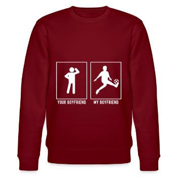 Dein Freund - Mein Freund - Fußball Kick - Stanley/Stella Unisex Bio-Sweatshirt CHANGER  - Burgunderrot - Vorne - Nik (191cm) & Marisol (170cm)