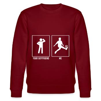 Dein Freund - Ich - Fußballkind Kick - Stanley/Stella Unisex Bio-Sweatshirt CHANGER  - Burgunderrot - Vorne - Nik (191cm) & Marisol (170cm)