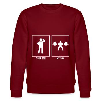 Her Son - My Son - Fitness Heavyweight - Stanley/Stella CHANGER Unisex Organic Sweatshirt - burgundy - Front - Nik (191cm) & Marisol (170cm)