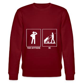 Ihr Freund - Ich - Golftasche - Stanley/Stella Unisex Bio-Sweatshirt CHANGER  - Burgunderrot - Vorne - Nik (191cm) & Marisol (170cm)