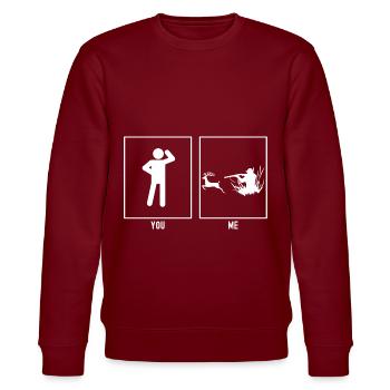 You - I - Hunting deer - Stanley/Stella CHANGER Unisex Organic Sweatshirt - burgundy - Front - Nik (191cm) & Marisol (170cm)