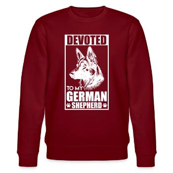 Schäferhund DEVOTED TO MY GERMAN SHEPHERD - Stanley/Stella CHANGER Unisex Organic Sweatshirt - burgundy - Front - Nik (191cm) & Marisol (170cm)