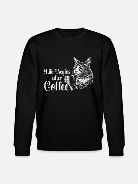 Cat Coffee Funny Gift - Stanley/Stella CHANGER Unisex Organic Sweatshirt - black