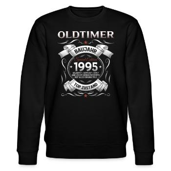 30. Geburtstag Mann Oldtimer Jahrgang 1995 - Stanley/Stella Unisex Bio-Sweatshirt CHANGER  - Schwarz - Vorne - Nik (191cm) & Marisol (170cm)