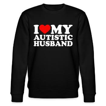 I Love My Autistic Husband Heart My Husband Autism - Stanley/Stella Unisex Bio-Sweatshirt CHANGER  - Schwarz - Vorne - Nik (191cm) & Marisol (170cm)