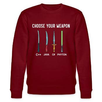 PHYTON PROGRAMMER-Programmiercodierer-Codierung - Stanley/Stella Unisex Bio-Sweatshirt CHANGER  - Burgunderrot - Vorne - Nik (191cm) & Marisol (170cm)