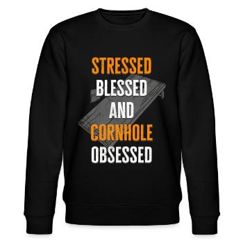 Cornhole Player, Cornhole - Stanley/Stella CHANGER Unisex Organic Sweatshirt - black - Front - Nik (191cm) & Marisol (170cm)