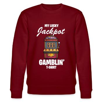 Spielautomat, Glücksspiel, Spielautomat - Stanley/Stella Unisex Bio-Sweatshirt CHANGER  - Burgunderrot - Vorne - Nik (191cm) & Marisol (170cm)