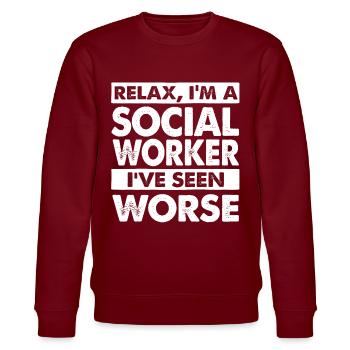 Social worker - Stanley/Stella CHANGER Unisex Organic Sweatshirt - burgundy - Front - Nik (191cm) & Marisol (170cm)