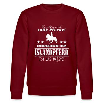 Islandpferd T-Shirt Isländer Islandpony - Stanley/Stella Unisex Bio-Sweatshirt CHANGER  - Burgunderrot - Vorne - Nik (191cm) & Marisol (170cm)