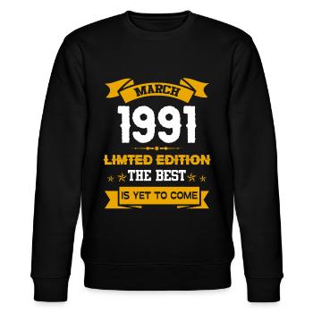 März 1991 Geburtstagsgeschenk - Stanley/Stella Unisex Bio-Sweatshirt CHANGER  - Schwarz - Vorne - Nik (191cm) & Marisol (170cm)
