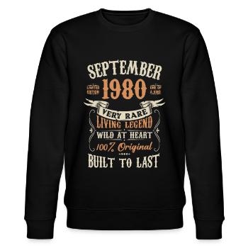 September 1980 Geburtstagsgeschenk - Stanley/Stella Unisex Bio-Sweatshirt CHANGER  - Schwarz - Vorne - Nik (191cm) & Marisol (170cm)