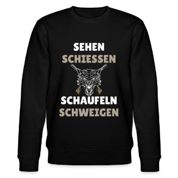 Sehen Schießen Schaufeln Schweigen für Landwirt - Stanley/Stella Unisex Bio-Sweatshirt CHANGER  - Schwarz - Vorne - Nik (191cm) & Marisol (170cm)