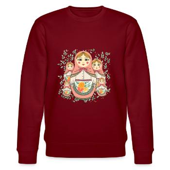 Matroschka Russland Babuschka Puppe - Stanley/Stella Unisex Bio-Sweatshirt CHANGER  - Burgunderrot - Vorne - Nik (191cm) & Marisol (170cm)