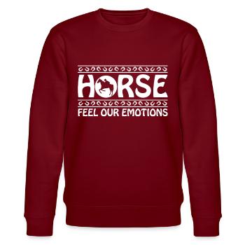 Horses feel our emotions - - Stanley/Stella CHANGER Unisex Organic Sweatshirt - burgundy - Front - Nik (191cm) & Marisol (170cm)