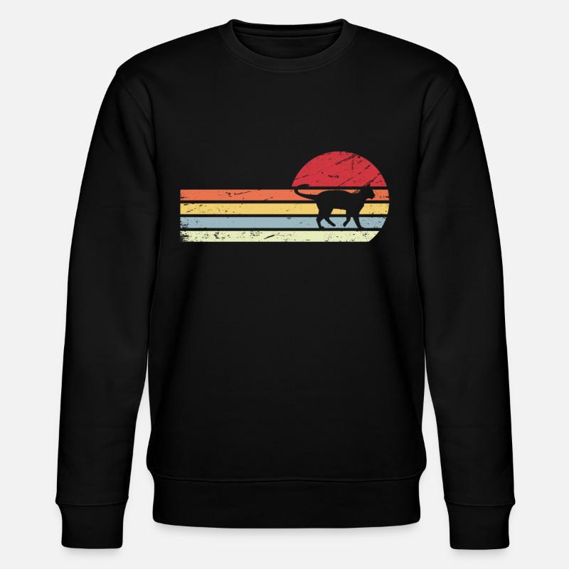Sonne und Retro-Linien - Katze - - Stanley/Stella Unisex Bio-Sweatshirt CHANGER - Schwarz