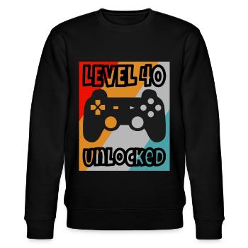 40th Birthday Gamer Level 40 unlocked - Stanley/Stella CHANGER Unisex Organic Sweatshirt - black - Front - Nik (191cm) & Marisol (170cm)