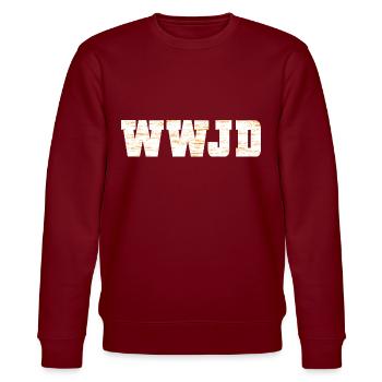Jesus - Jesus Christ - God - WWJD - Stanley/Stella CHANGER Unisex Organic Sweatshirt - burgundy - Front - Nik (191cm) & Marisol (170cm)